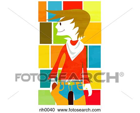 Clipart - Illustration of a colorful portrait of a cowboy. Fotosearch
