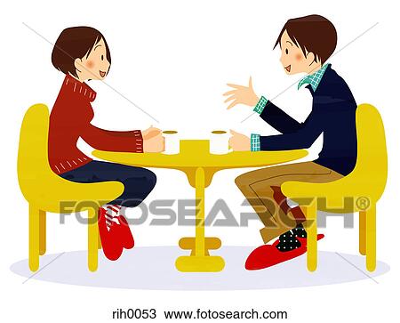 Drawing - Illustration of a couple having coffee. Fotosearch