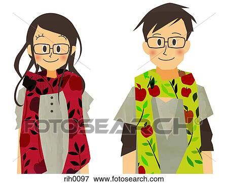 Stock Illustration - Illustration of a couple wearing matching scarves. Fotosearch