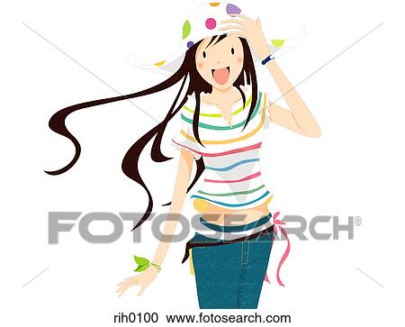 Clipart - Illustration of a happy young woman wearing a polka dot hat. Fotosearch
