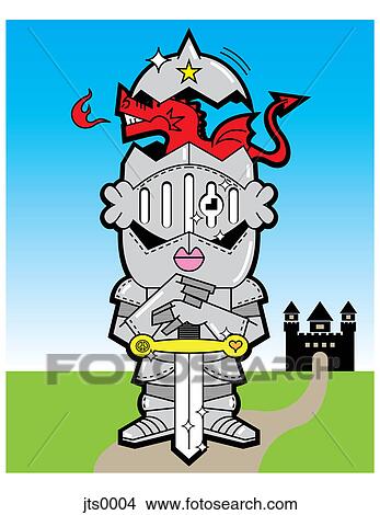 Stock Illustration - Illustration of a knight with a dragon in his helmet. Fotosearch