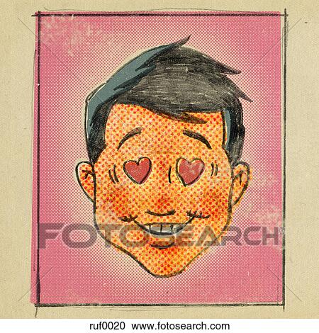 Clipart - Illustration of a man with hearts in his eyes. Fotosearch