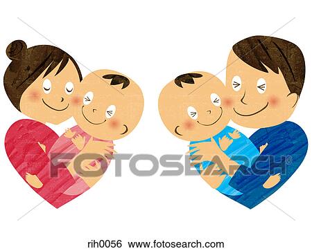 Stock Illustration - Illustration of a mother father and two babies. Fotosearch