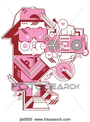 Illustration of a pink character listening to a ghetto blaster View Large Illustration Stock Illustration - Illustration of a pink character listening to a ghetto blaster. Fotosearch
