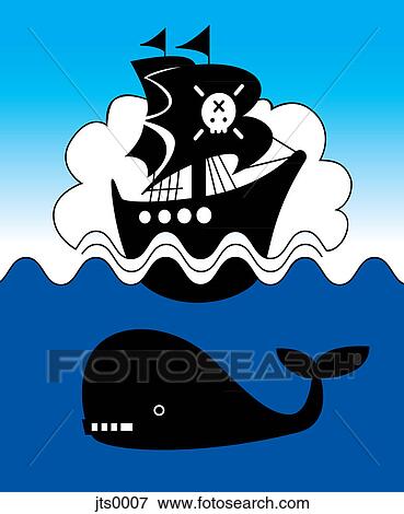 Illustration of a whale swimming under a pirate ship View Large Illustration Stock Illustration - Illustration of a whale swimming under a pirate ship. Fotosearch