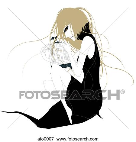 Stock Illustration - Illustration of a woman holding an empty bird cage. Fotosearch