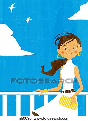 Stock Illustration - Illustration of a woman posing on balcony. Fotosearch