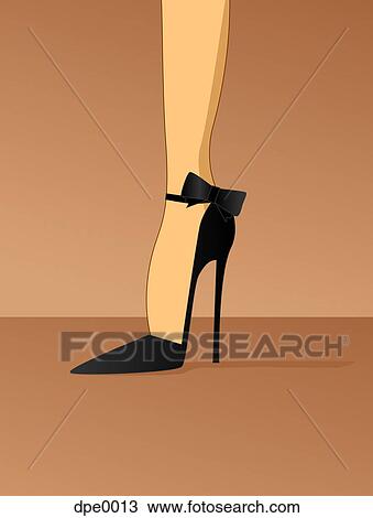 Drawing - Illustration of a woman wearing a black stiletto high heel shoe. Fotosearch