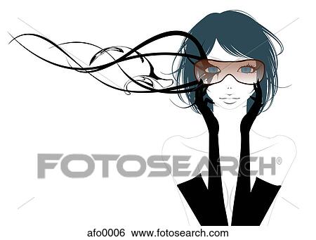 Stock Illustration - Illustration of a woman wearing whimsical glasses. Fotosearch