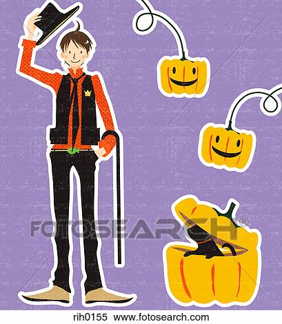 Illustration of a young man and three pumpkin jack of lanterns View Large Illustration Stock Illustration - Illustration of a young man and three pumpkin jack of lanterns. Fotosearch