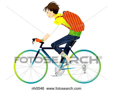 Stock Illustration - Illustration of a young man riding a bicycle. Fotosearch