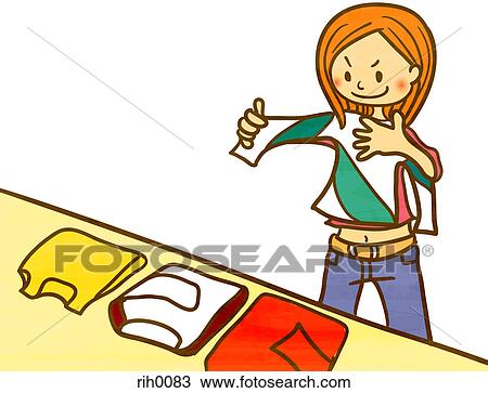 Illustration of a young woman folding laundry View Large Illustration Drawing - Illustration of a young woman folding laundry. Fotosearch