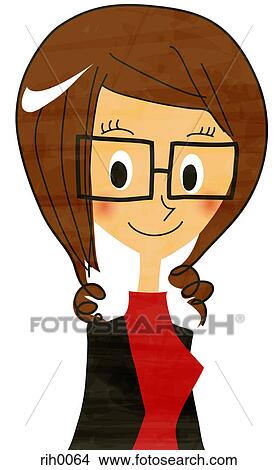 Stock Illustration - Illustration of a young woman with large glasses. Fotosearch
