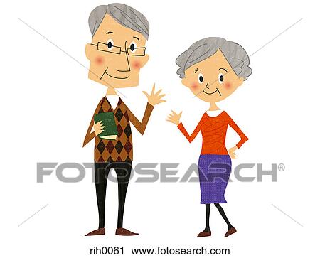 Clip Art - Illustration of an older couple waving. Fotosearch