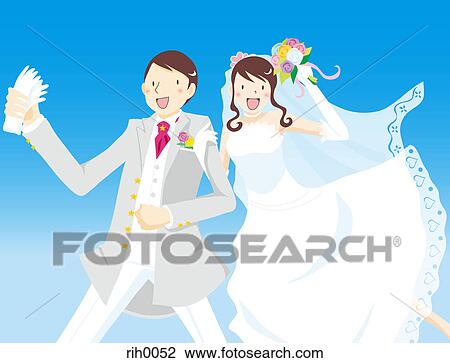 Illustration of happy bride and groom View Large Illustration Drawing - Illustration of happy bride and groom. Fotosearch