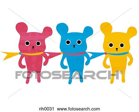 Clip Art - Illustration of three bears in scarfs. Fotosearch