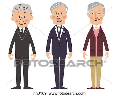 Stock Illustration - Illustration of three elderly men standing side by side. Fotosearch