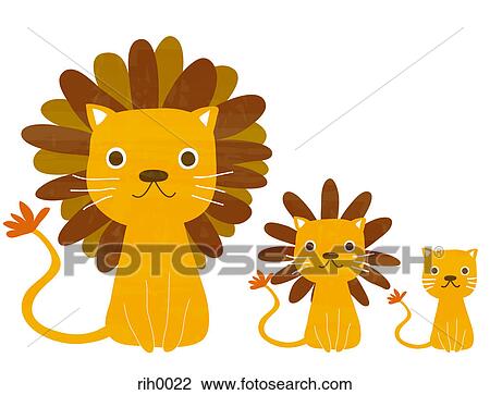 Illustration of three lions of different ages View Large Illustration Drawing - Illustration of three lions of different ages. Fotosearch