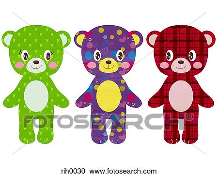 Illustration of three patterned bears View Large Illustration Clipart - Illustration of three patterned bears. Fotosearch