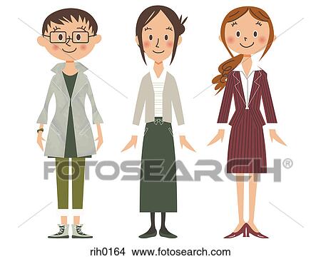 Stock Illustration - Illustration of three women standing side by side. Fotosearch