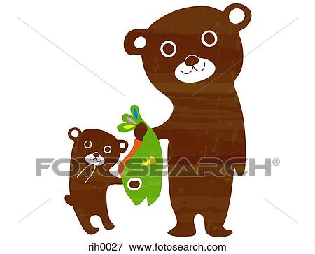 Illustration of two bears with a fish View Large Illustration Stock Illustration - Illustration of two bears with a fish. Fotosearch