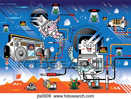 Stock Illustration - Illustration of two characters in space. Fotosearch