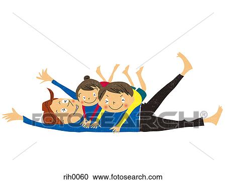 Clipart - Illustration of two children playing and climbing on their father. Fotosearch