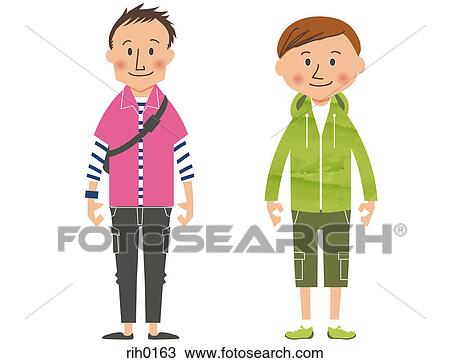 Drawing - Illustration of two men standing side by side. Fotosearch