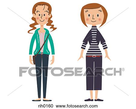 Clipart - Illustration of two women standing side by side. Fotosearch