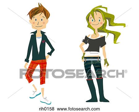 Illustration of two young women posing side by side View Large Illustration Stock Illustration - Illustration of two young women posing side by side. Fotosearch