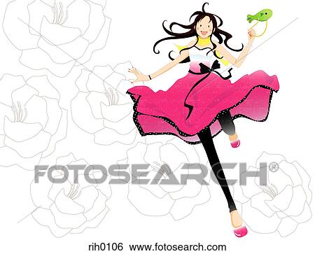 Stock Illustration - Illustration portrait of a woman on a floral background. Fotosearch
