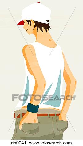 Illustration Portrait Of A Young Man With Hands In Back Pockets Clip Art Rih0041 Fotosearch