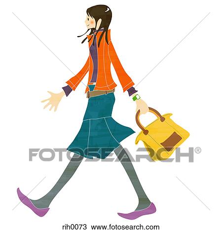 Illustration portrait of a young woman walking View Large Illustration Drawing - Illustration portrait of a young woman walking. Fotosearch