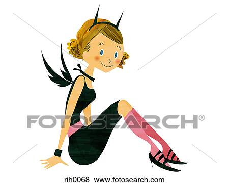 Stock Illustration - Illustration portrait of a young woman wearing a costume. Fotosearch