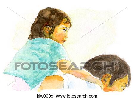 Stock Illustration - Painting of a father and young child. Fotosearch