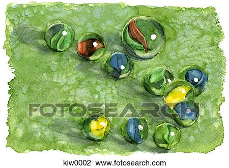Painting of playing marbles on grass View Large Illustration Drawing - Painting of playing marbles on grass. Fotosearch