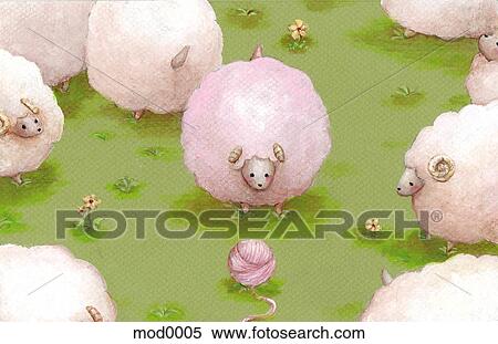 Pink sheep and a ball of pink wool View Large Illustration Stock Illustration - Pink sheep and a ball of pink wool. Fotosearch