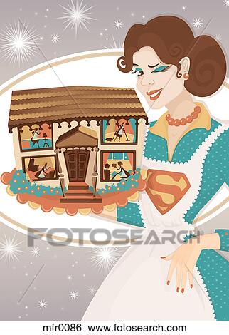 Stock Illustration - Super mum holding up a happy home. Fotosearch