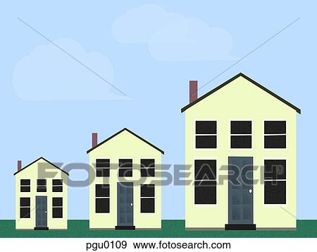 Three homes ascending in size View Large Illustration Stock Illustration - Three homes ascending in size. Fotosearch