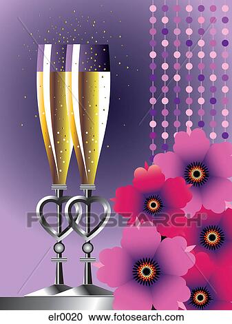 Two bubbling glasses of champagne View Large Illustration Clipart - Two bubbling glasses of champagne. Fotosearch