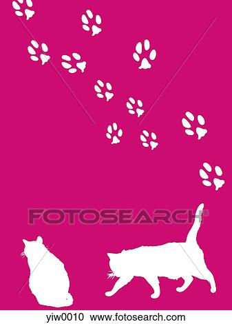 Two cat silhouettes and paw prints View Large Illustration Clipart - Two cat silhouettes and paw prints. Fotosearch