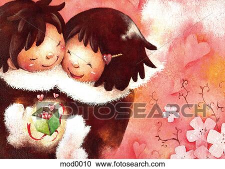 Two happy children View Large Illustration Clipart - Two happy children. Fotosearch