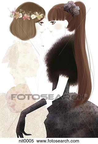 Stock Illustration - Two young women in formal dress. Fotosearch