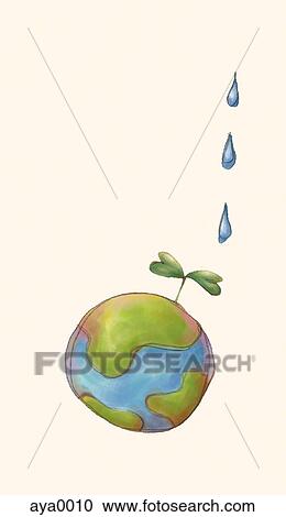 Clipart - Water drops on a seedling. Fotosearch