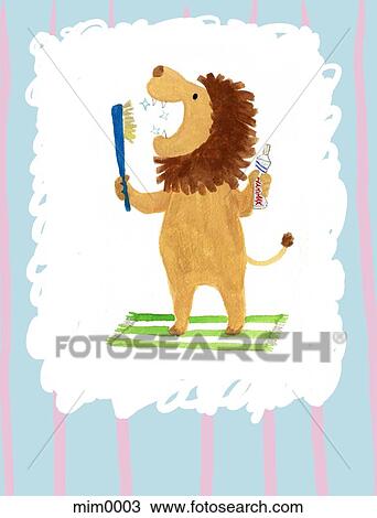 イラスト の A ライオン ブラシをかけること そ 歯 スケッチ Mim0003 Fotosearch