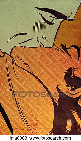 A レトロ 漫画 スタイル イラスト の A 偶力がキスする スケッチ Jma0003 Fotosearch