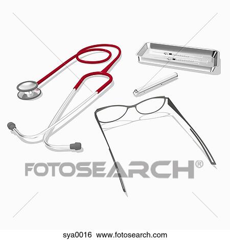 Stock Illustration - A 3D style image of a doctors utensils. Fotosearch