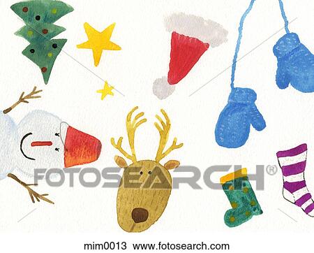Drawing - A collage of Christmas icons. Fotosearch