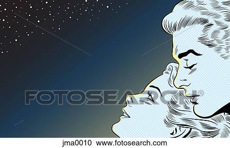 Clipart - A retro comic style illustration of a couple star gazing. Fotosearch