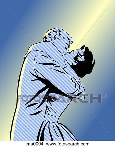 Stock Illustration - A retro comic style illustration of a couple kissing. Fotosearch